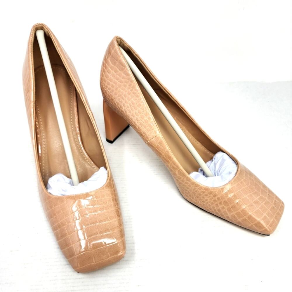 New Women's Closed Toe Chunky Office Shoes Interview‎ Work Beige Apricot Size 8